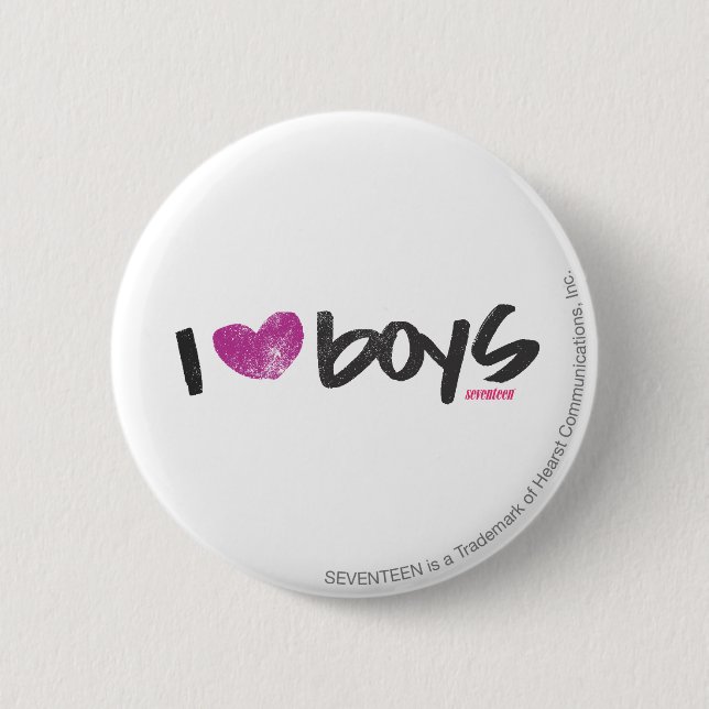 I Heart Boys Purple 2 Inch Round Button (Front)