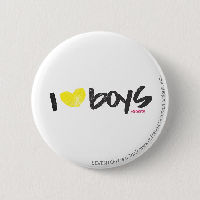 I Heart Boys Yellow 2 Inch Round Button (Front)