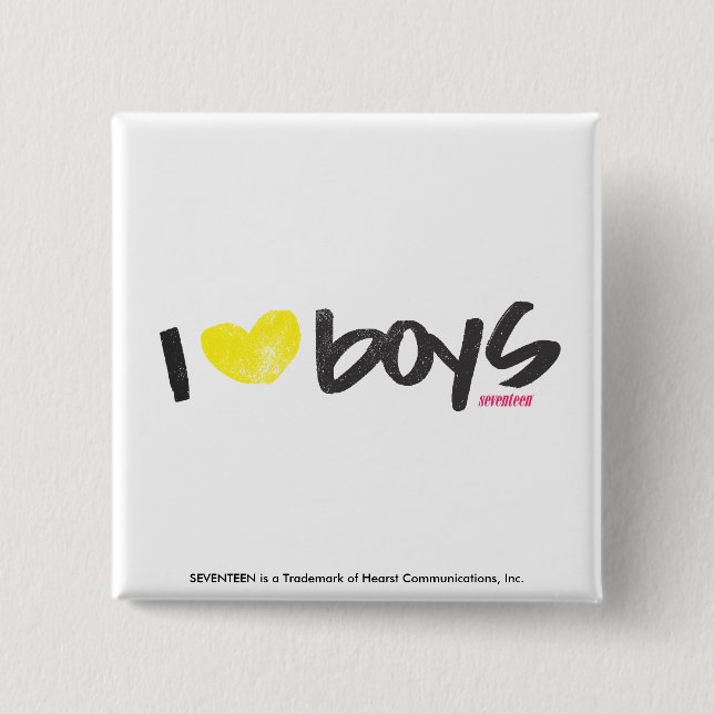 I Heart Boys Yellow 2 Inch Square Button (Front)