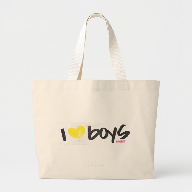 I Heart Boys Yellow Large Tote Bag (Front)