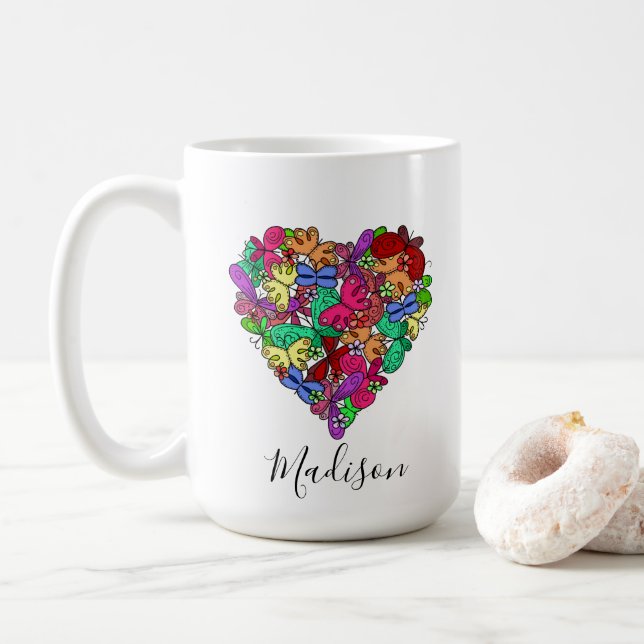 I Heart Butterflies, Personalized Coffee Mug (With Donut)