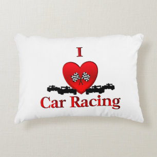 I Heart Car Racing Accent Pillow