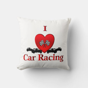 I Heart Car Racing Throw Pillow