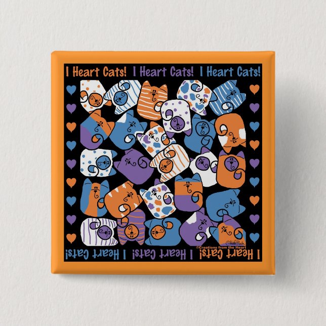 I Heart Cats! Collage 2 Inch Square Button (Front)