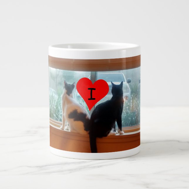 I Heart Cats, Photo of Cats on Windowsill Large Coffee Mug (Front)