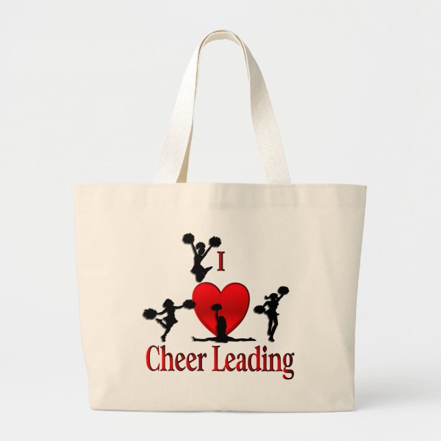 I Heart Cheer Leading Large Tote Bag (Front)