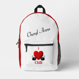 I Heart Chili Personal Name Printed Backpack