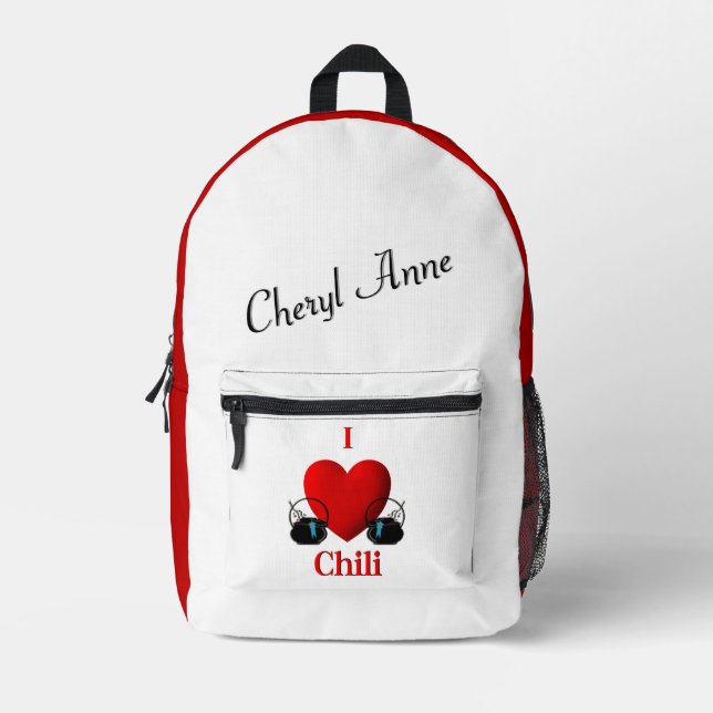 I Heart Chili Personal Name  Printed Backpack (Front)