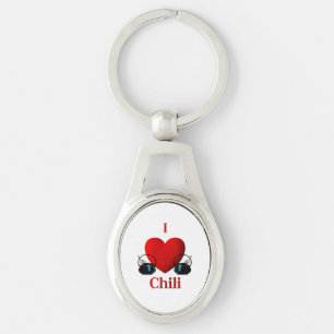 I Heart Chili Pots with Blue Ribbons Keychain