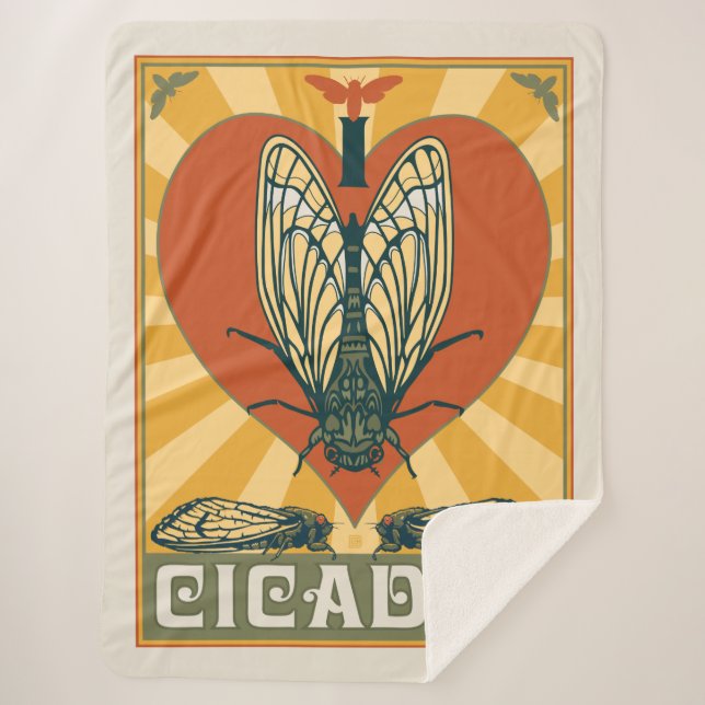 I Heart Cicadas Sherpa Blanket (Front)