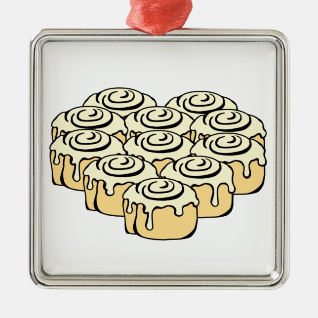 I Heart Cinnamon Rolls Sweet Love Buns Cartoon Metal Ornament (Front)