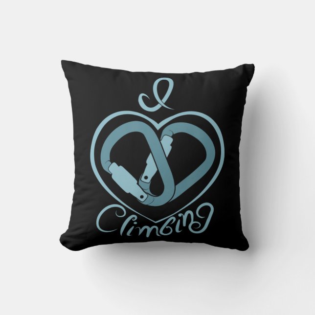 I Heart Climbing (Carabiner)  Fun Rock Climbing  Throw Pillow (Front)