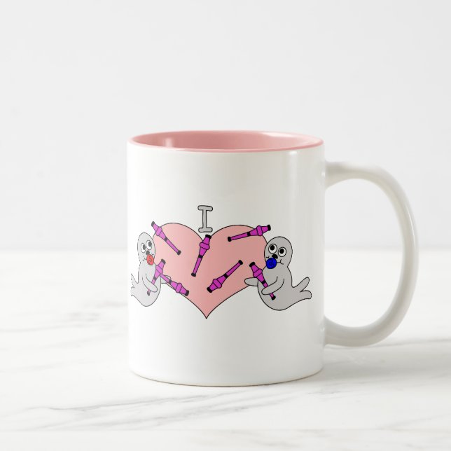 I Heart Clubbing Baby Seals Two-Tone Coffee Mug (Right)