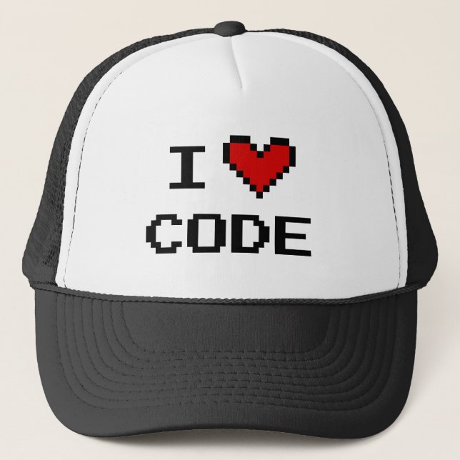 I heart code trucker hat for computer programmer (Front)