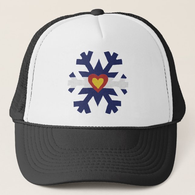 I Heart Colorado Flag Snowflake Trucker Hat (Front)