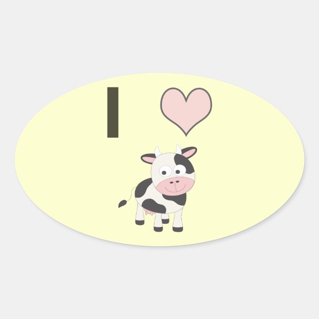 I heart cows oval sticker (Front)