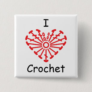 I Heart Crochet -Heart Crochet Chart Pattern 2 Inch Square Button