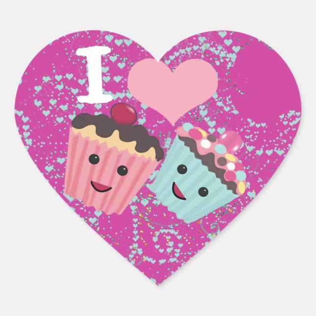 I Heart Cupcakes- I Love Cupcakes Heart Sticker (Front)