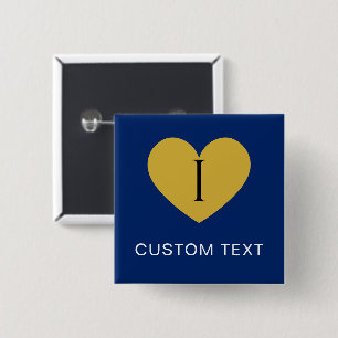 I Heart CUSTOM TEXT Stylish Navy 2 Inch Square Button