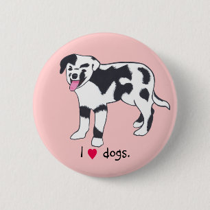 I heart dogs, Spotted Black and White Dog Buttons