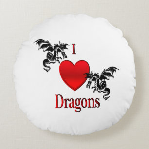I Heart Dragons Round Pillow