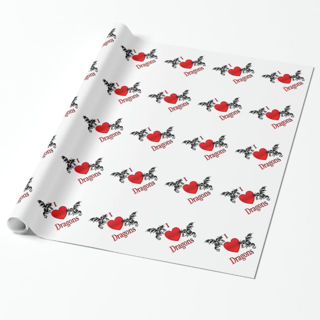 I Heart Dragons Wrapping Paper (Unrolled)