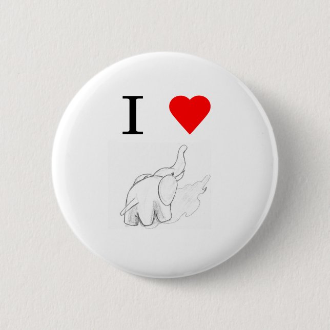 I heart elephants 2 inch round button (Front)
