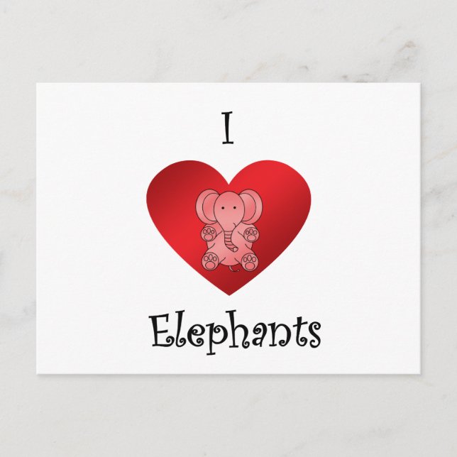 I heart elephants in red postcard (Front)
