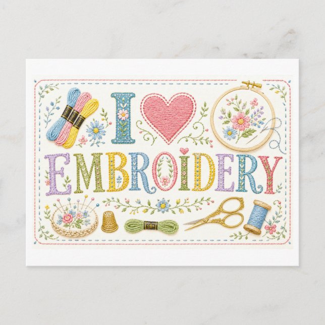 "I [Heart] Embroidery" Postcard (Front)
