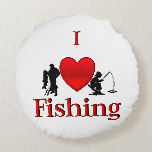 I Heart Fishing Round Pillow (Back)