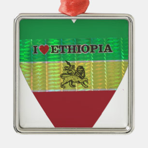 I Heart Flag - Love Ethiopia   Red Golden Green Ho Metal Ornament