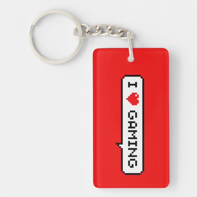 I Heart Gaming I Love Gaming Simple Pixel Art Keychain (Front)