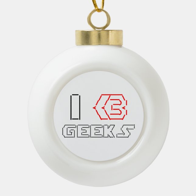 I Heart Geeks ASCII ART Ceramic Ball Christmas Ornament (Front)