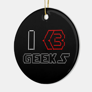 I Heart Geeks ASCII ART Ceramic Ornament
