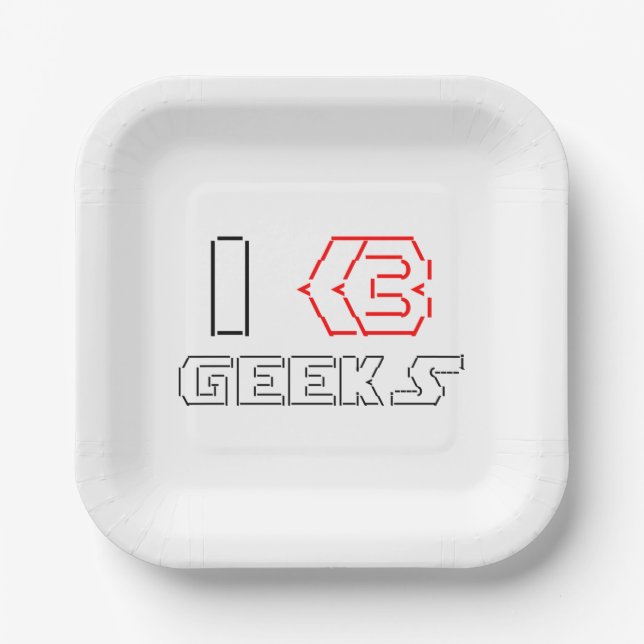 I Heart Geeks ASCII ART Paper Plate (Front)