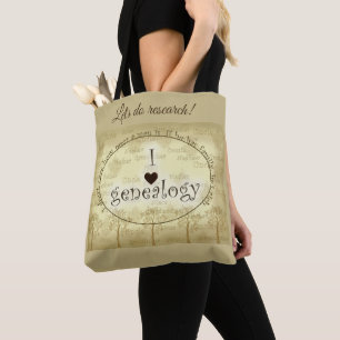 I "heart" Genealogy Sepia Tones with Trees Tote Bag