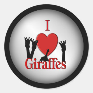 I Heart Giraffes Silver Classic Round Sticker