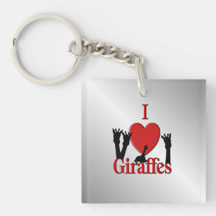 I Heart Giraffes Silver Keychain