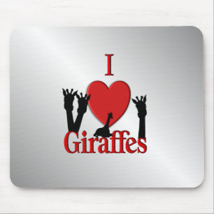 I Heart Giraffes Silver Mouse Pad