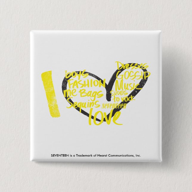 I Heart Graffiti Yellow 2 Inch Square Button (Front)