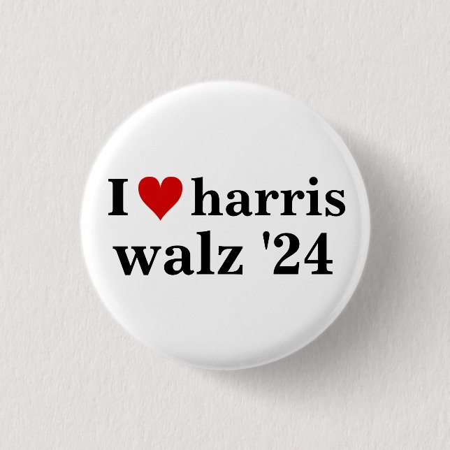 i heart harris walz 2024 election president    1 inch round button (Front)