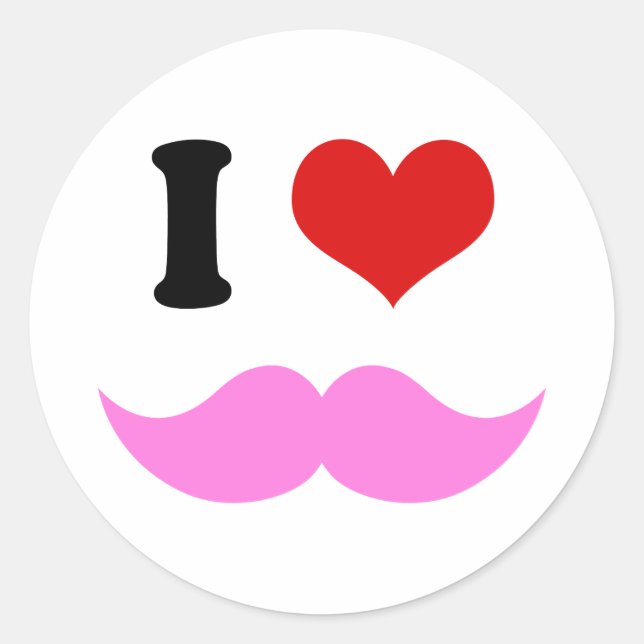 I Heart I Love Pink Moustaches Classic Round Sticker (Front)