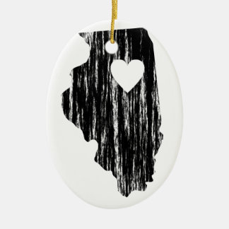 I Heart Illinois Grunge Worn Outline State Love Ceramic Ornament