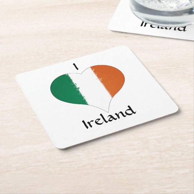 I Heart Ireland Irish Tricolor Flag Square Paper Coaster (Angled)