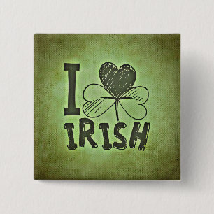 I Heart Irish Shamrock St. Patrick's Day 2 Inch Square Button