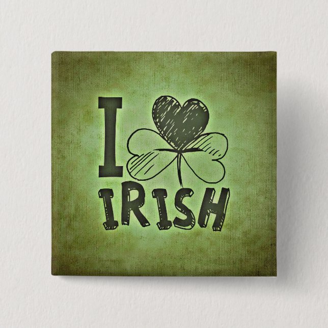 I Heart Irish Shamrock St. Patrick's Day 2 Inch Square Button (Front)