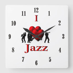 I Heart Jazz Music Square Wall Clock