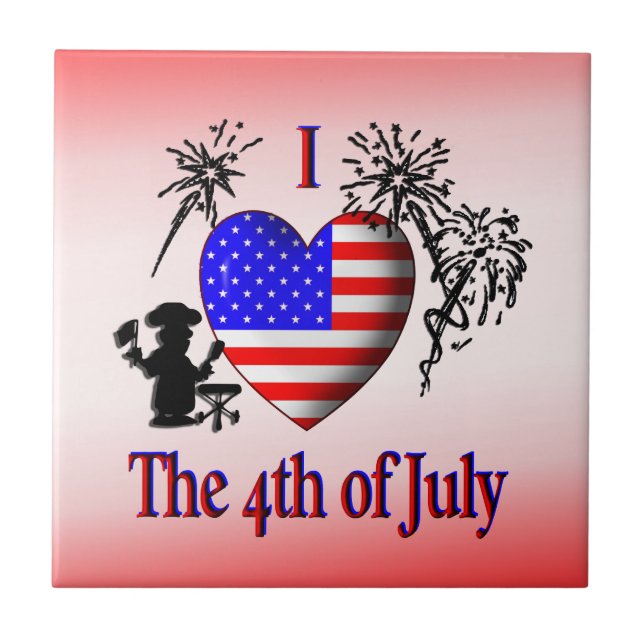 I Heart July 4th Cute US Flag Ceramic Tile (Front)