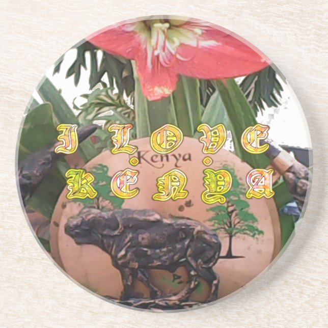 I (Heart) Kenya Buffalo Patch/Print Coaster (Front)
