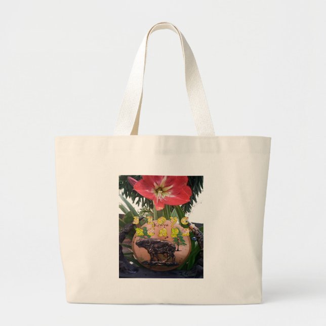 I (Heart) Kenya Buffalo Patch/Print Large Tote Bag (Front)